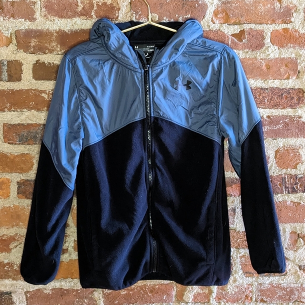 Under Armour‎ Large Black & Gray Full Zip Hooded Fleece Jacket